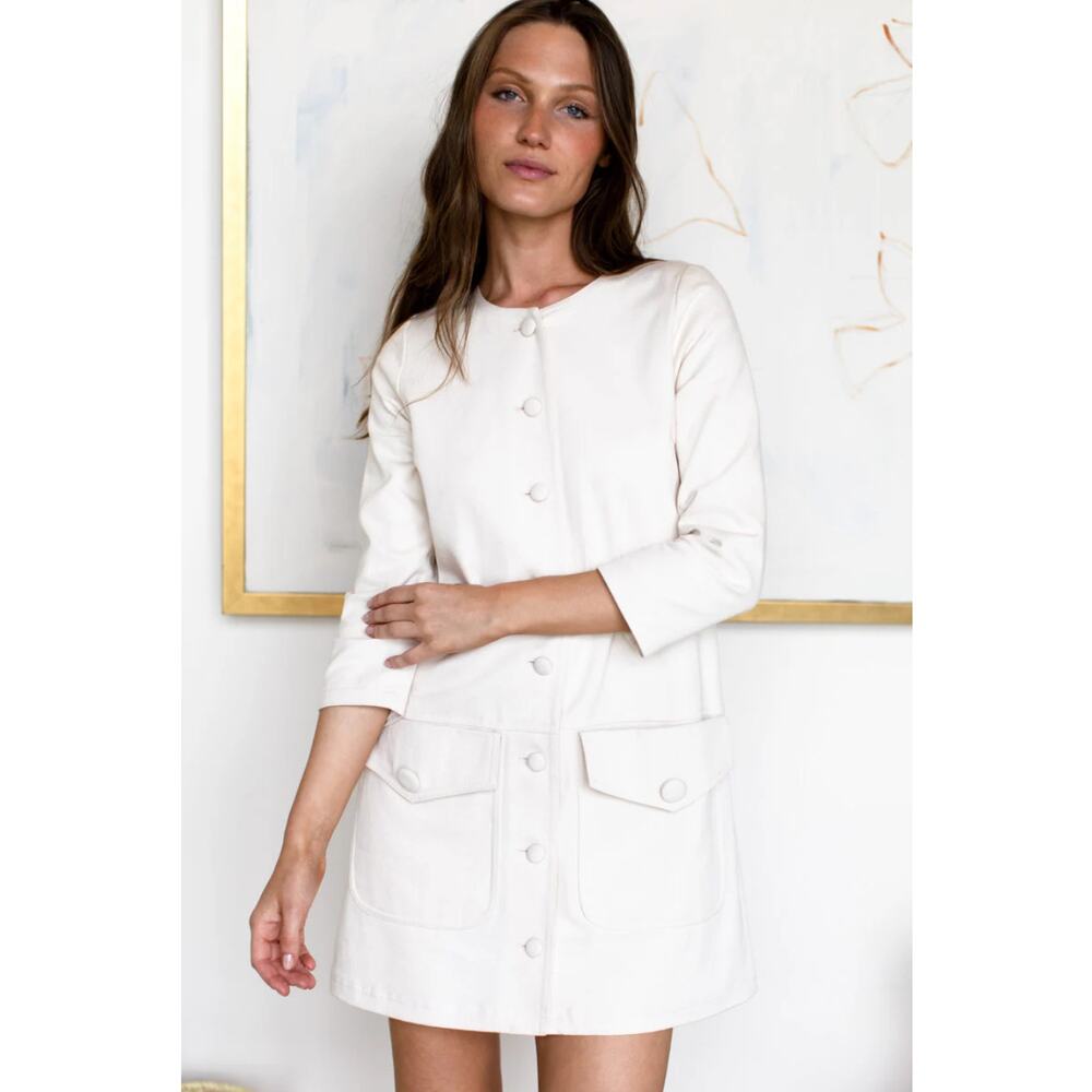 Emerson Fry Gio Mod Dress Salt Cream Cotton Twill Shift Mini Dress Small